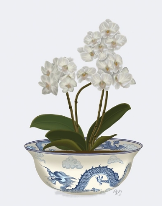 Picture of CHINOISERIE ORCHIDS WHITE - DRAGON BOWL BLUE
