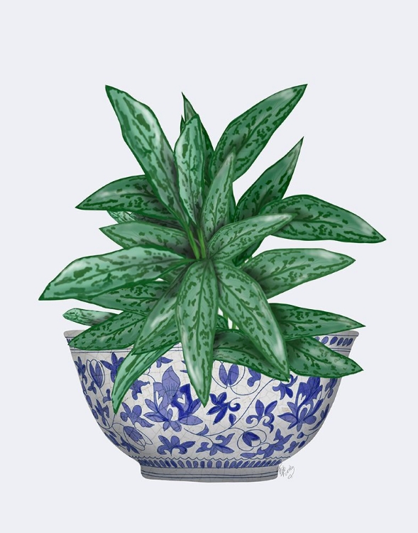 Picture of BLUE CHINOISERIE BOWL WITH CHINESE EVERGREEN