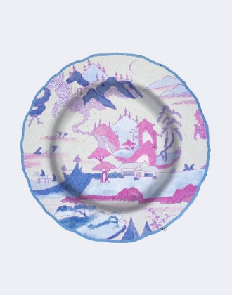 Picture of PLATE - TEMPLE SCENE 1 IN PINK AND BLUE