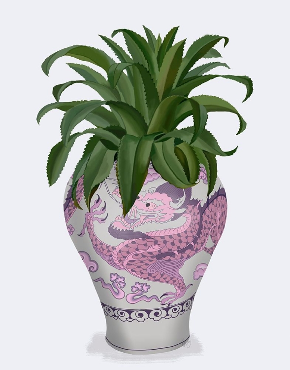Picture of DRAGON VASE IN PINK WITH PLANT