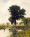 Picture of CATTLE IN POOL, A SUMMER LANDSCAPE