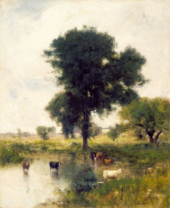 Picture of CATTLE IN POOL, A SUMMER LANDSCAPE