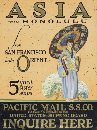 Picture of ASIA VIA HONOLULU VINTAGE TRAVEL POSTER
