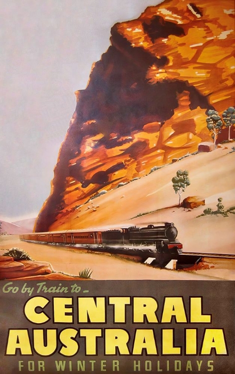 Picture of AUSTRALIA COMMONWEALTH RAILWAYS POSTER GO BY TRAIN TO CENTRAL AUSTRALIA 1940