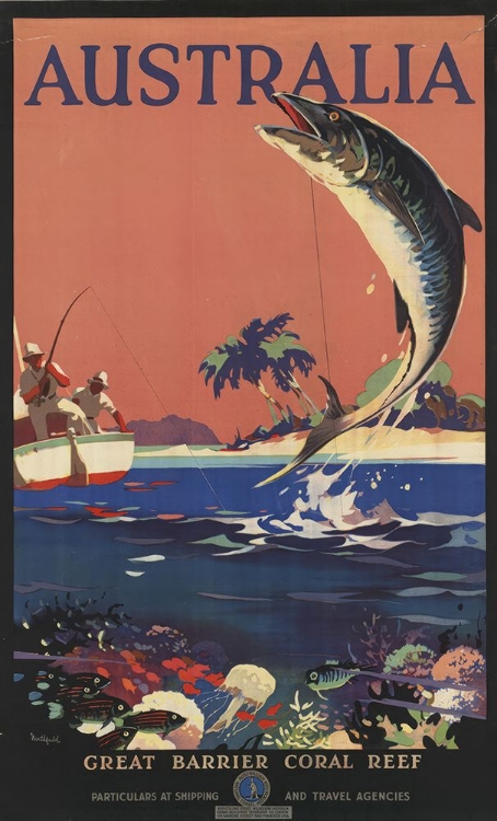 Picture of AUSTRALIA FISHING GREAT BARRIER REEF VINTAGE TRAVEL POSTER