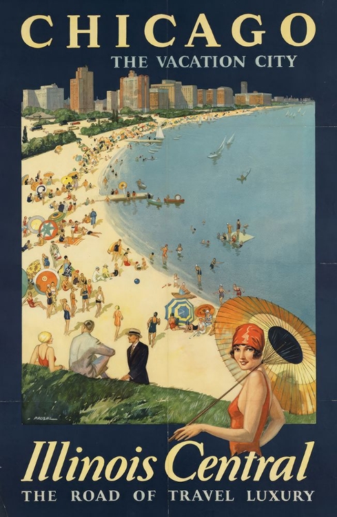 Picture of CHICAGO BY ILLINOIS CENTRAL RAIL VINTAGE TRAVEL POSTER