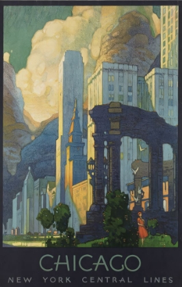 Picture of CHICAGO BY RAIL VINTAGE TRAVEL POSTER
