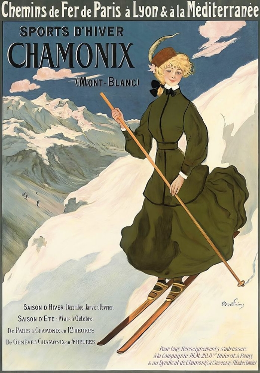 Picture of FRANCE MONT BLANC SKIING VINTAGE RAILWAY TRAVEL POSTER