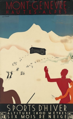 Picture of FRANCE MONT GENEVRE VINTAGE SKI RESORT TRAVEL POSTER CIRCA 1930