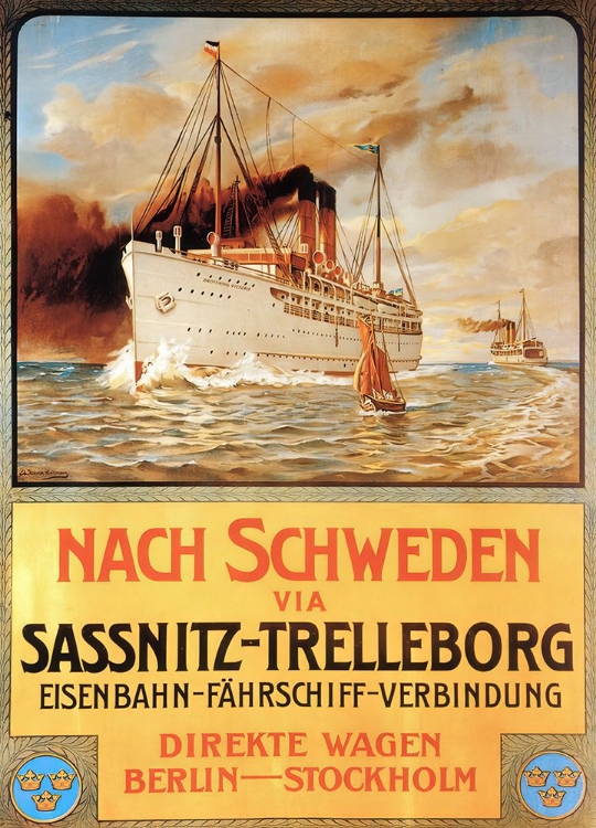 Picture of GERMANY SASSNITZ TRELLEBORG VINTAGE SHIPPING TRAVEL POSTER