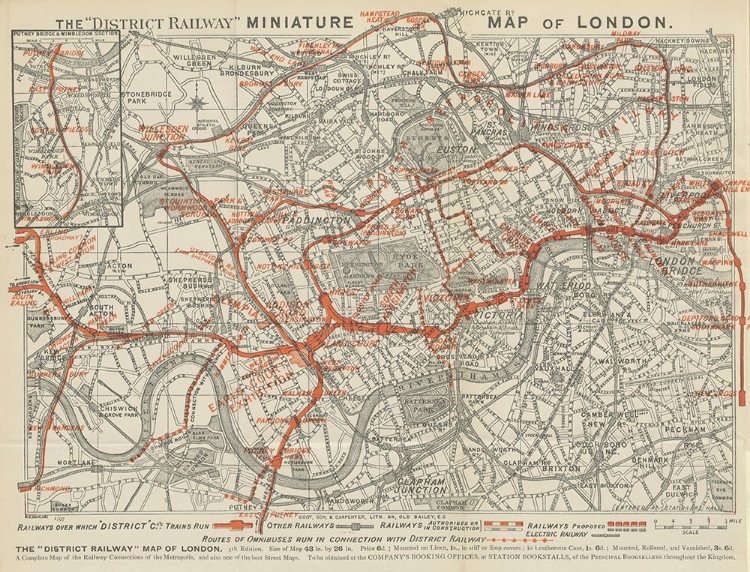 Picture of LONDON MAP OF LONDONS DISTRICT RAILWAY FROM COOKS HANDBOOK FOR LONDON 1897