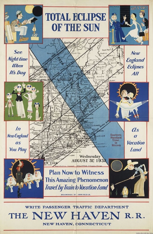 Picture of NEW ENGLAND TOTAL ECLIPSE VINTAGE TRAVEL POSTER 1932