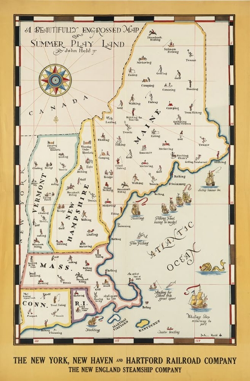 Picture of NEW ENGLAND MAP VINTAGE RAILROAD POSTER