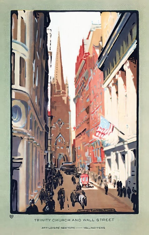 Picture of NEW YORK TRINITY CHURCH AND WALL STREET 1914 BY RAECHEL ROBINSON ELMER