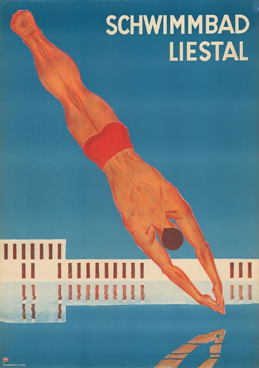 Picture of SWITZERLAND, THE LIESTAL SWIMMING POOL 1934 BY OTTO PLATTNER