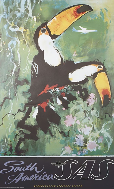 Picture of SOUTH AMERICA TOUCANS VINTAGE AIRLINES TRAVEL POSTER