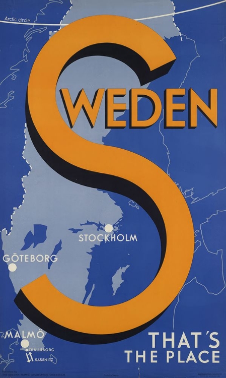 Picture of SWEDEN MAP VINTAGE TRAVEL POSTER