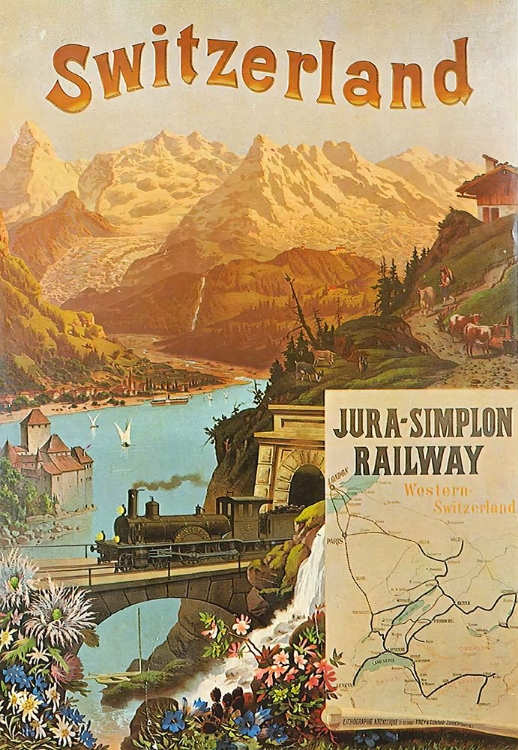 Picture of SWITZERLAND JURA SIMPLON VINTAGE RAIL TRAVEL POSTER