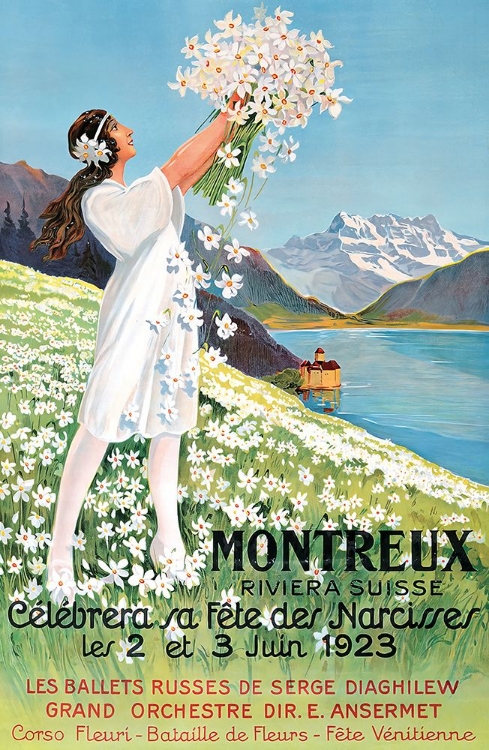 Picture of SWITZERLAND MONTREUX VINTAGE TRAVEL POSTER 1923