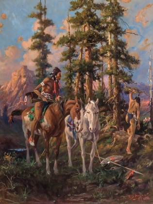 Picture of TWO SCOUTS WATCHING CUSTERS COMMAND, BIG HORN