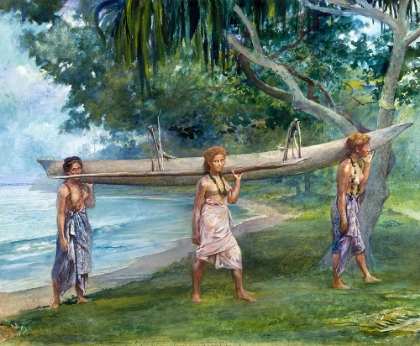 Picture of GIRLS CARRYING A CANOE-VAIALA IN SAMOA 1891