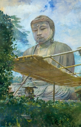 Picture of THE GREAT STATUE OF AMIDA BUDDHA AT KAMAKURA, KNOWN AS THE DAIBUTSU, FROM THE PRIESTS GARDEN 1887