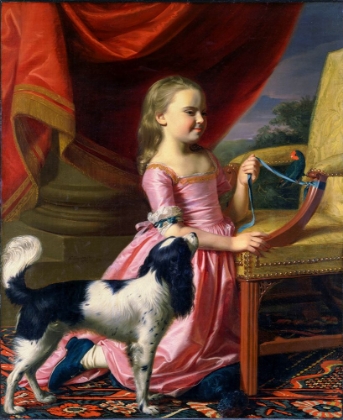 Picture of YOUNG LADY WITH A BIRD AND A DOG