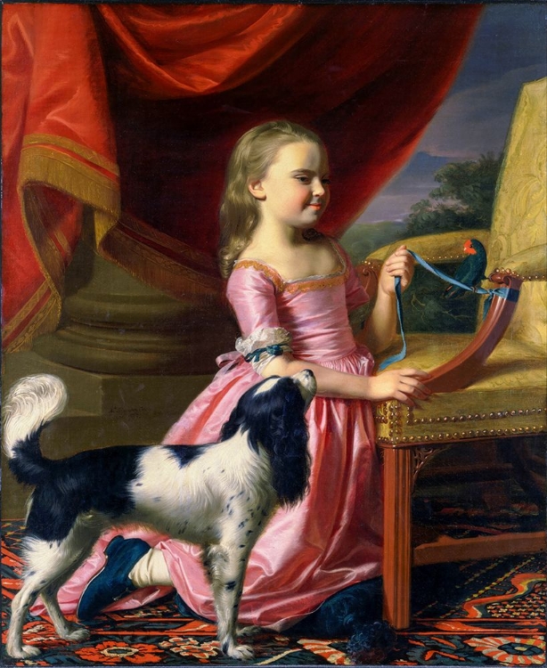 Picture of YOUNG LADY WITH A BIRD AND A DOG