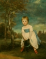 Picture of PORTRAIT OF MASTER WILLIAM CAVENDISH, STANDING ASTRIDE A BLACK DOG, IN A LANDSCAPE