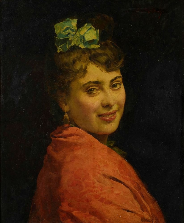 Picture of A PORTAIT OF A LADY WITH A RED SHAWL