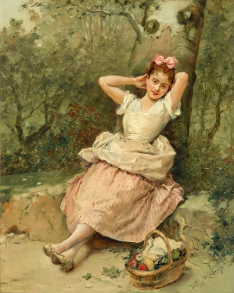 Picture of YOUNG GIRL SITTING AT THE FOOT OF A TREE