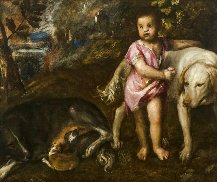 Picture of BOY WITH DOGS IN A LANDSCAPE CA 1560