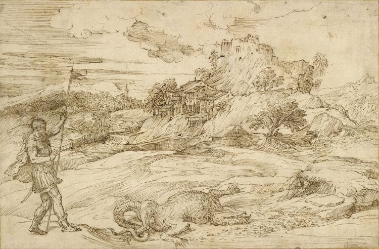 Picture of LANDSCAPE WITH ST. THEODORE OVERCOMING THE DRAGON CA 1550