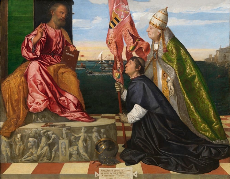Picture of POPE ALEXANDER VI PRESENTING BISHOP JACOPO PESARO TO SAINT PETER CA 1506