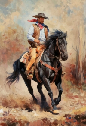Picture of WATERCOLOR COWBOY ON HORSEBACK I