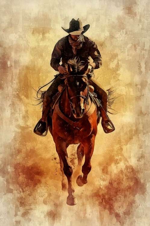 Picture of WATERCOLOR COWBOY ON HORSEBACK VII