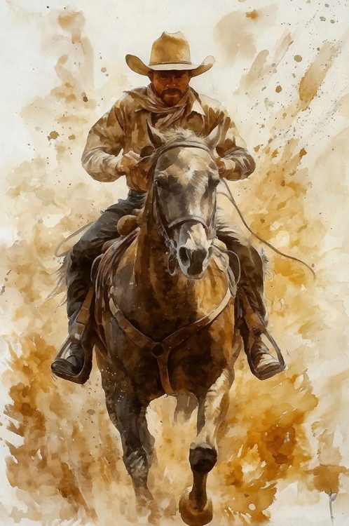 Picture of WATERCOLOR COWBOY ON HORSEBACK VIII