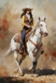 Picture of WATERCOLOR COWGIRL ON HORSEBACK I