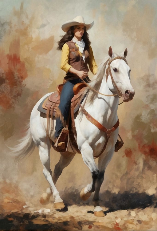 Picture of WATERCOLOR COWGIRL ON HORSEBACK I