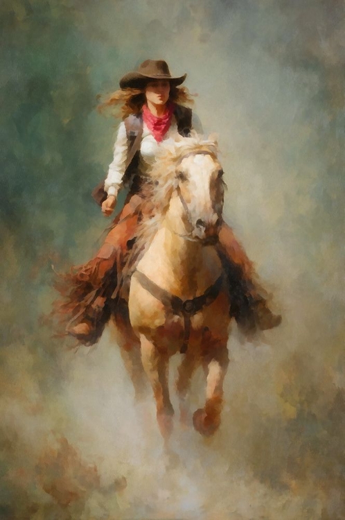 Picture of WATERCOLOR COWGIRL ON HORSEBACK IV