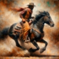 Picture of WATERCOLOR COWBOY ON HORSEBACK SQUARE I