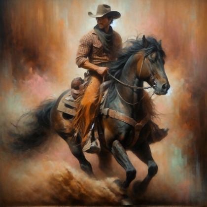 Picture of WATERCOLOR COWBOY ON HORSEBACK SQUARE II