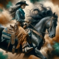 Picture of WATERCOLOR COWGIRL ON HORSEBACK SQUARE I