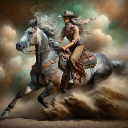 Picture of WATERCOLOR COWGIRL ON HORSEBACK SQUARE II