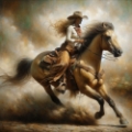 Picture of WATERCOLOR COWGIRL ON HORSEBACK SQUARE III