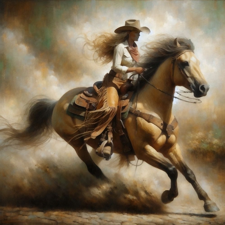 Picture of WATERCOLOR COWGIRL ON HORSEBACK SQUARE III
