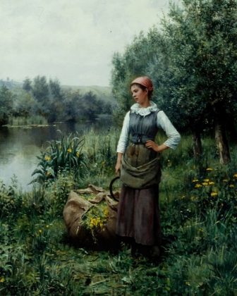 Picture of GIRL BY A STREAM, FLANDERS CA 1890
