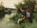 Picture of LAUNDRESS BY THE WATERS EDGE 1922