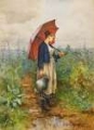 Picture of PORTRAIT OF A WOMAN WITH UMBRELLA GATHERING WATER 1882