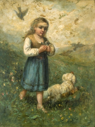 Picture of CHILD WITH BIRDS AND DOG 1882